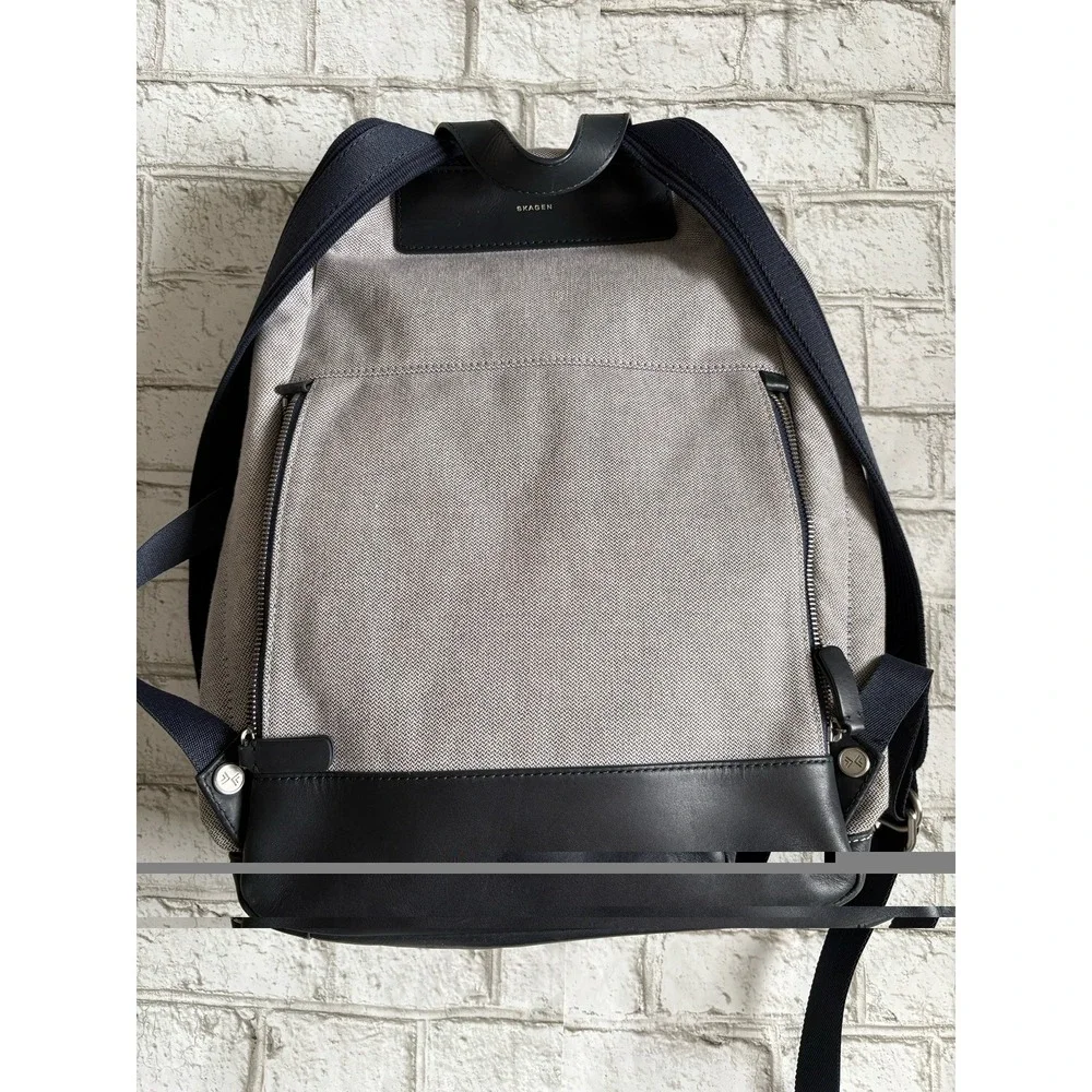 Skagen Kroyer backpack gray herringbone With Blue Leather